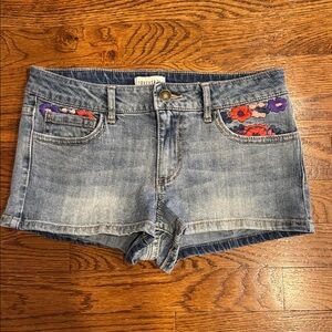 Forever 21 Blue Denim Shorts with Multicolor Flower Embroidery